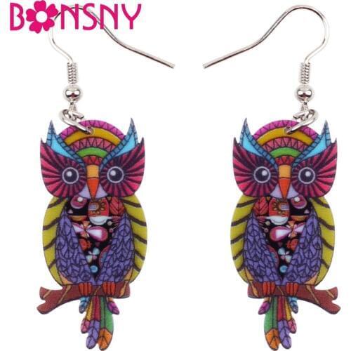 Bonsny Animal Acrylic Stud Dangle Drop Owl Birds Long Earrings News Fashion Jewelry For Girls Women Teens KIDS Anime Gift News
