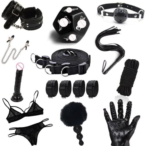 12Pcs Set BDSM Adult Bondage Sex Toys For Women Anal Plug Dildo Mouth Gag Handcuffs Couples Restraints Adult Kits Sexy Lingerie