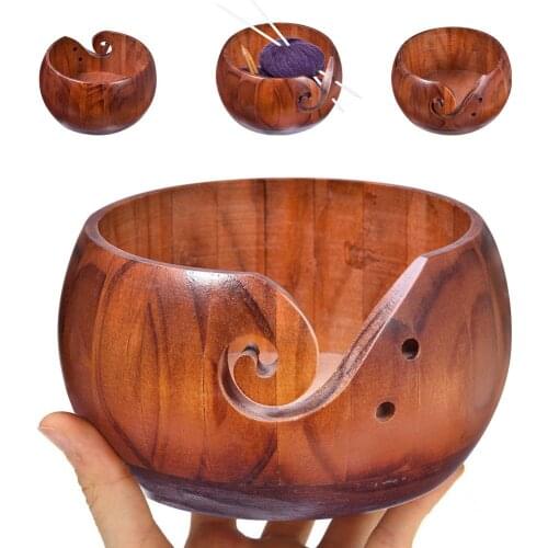 Wooden Yarn Bowl Handmade Woven Round Bowl Small And Portable For Storage Knitting And Crochet Sewing Supplies