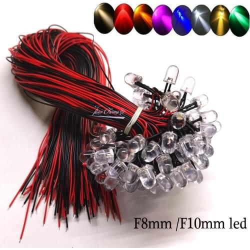 DC5-12V 8mm 10mm Red/Green/Blue/RGB Fast Slow white UV Round Pre-Wired Water Clear LED With Plastic Holder 10PCS/lot