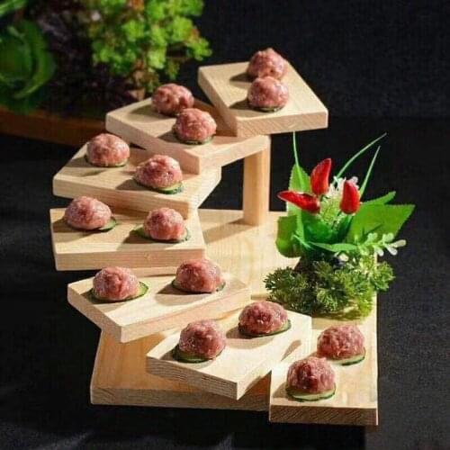 Wooden Wood Cuisine Sushi Step Ladder Pine Creative Sushi Sashimi Plate Platter Sushi Tableware Ornament 7 Steps Diner Plate