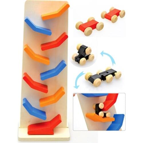 Kids Toddler Toys Gliding Roller Coaster Baby Wooden Race Track Mini Car Ramp Racer Educational Gravity Inertia Slippery Car Toy