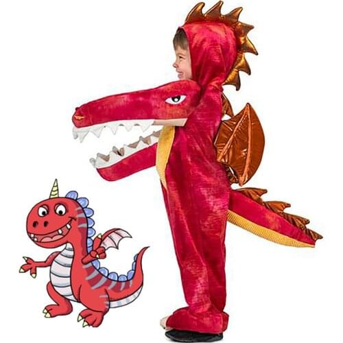 Kids Dragon Costume Halloween Fire-breathing Cosplay Dinosaur Animal Cartoon One-piece Pajamas Stage Costume