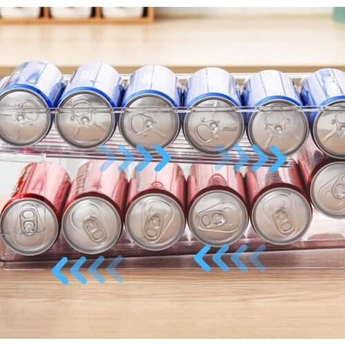 Double-Layer Can Storage Box Transparent Refrigerator Beer Cola Beverage Rack Kitchen Fridge Cold Drink Storage Rack