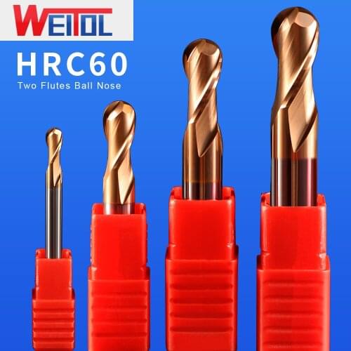 Weitol free shipping 1pcs HRC60 tungsten carbide end mill double flutes ball nose router bits cutting bits cnc milling cutter