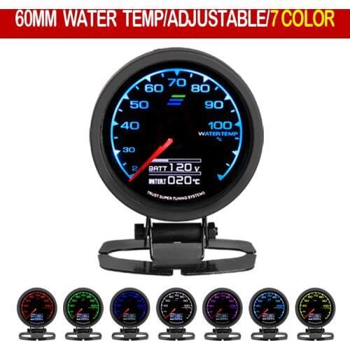 Grd Gauge GReddi Water Temp Gauge 7 Light Colors LCD Display With Voltage Meter Racing Gauge 62mm 2.5 Inch With Sensor