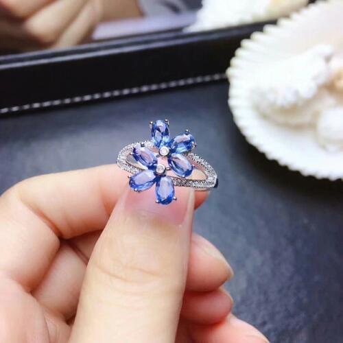 Shilovem 925 silver sterling real Natural sapphire Rings fine Jewelry party trendy open ring new plant gift mj030599agl
