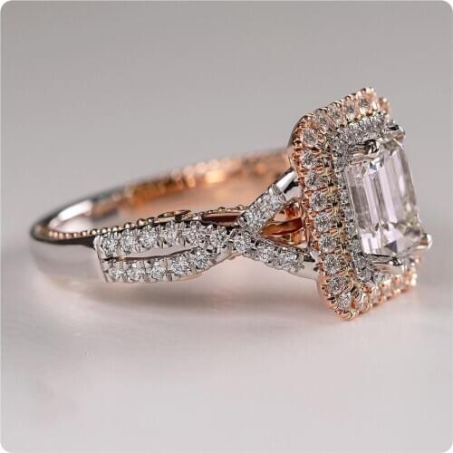 Luxury Silver Color Rose Gold Princess Cut AAA Cubic Zirconia Rings for Women Ring Bridal Ring Wedding Jewelry Lovers Gifts