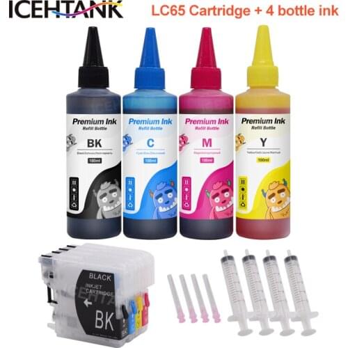 ICEHTANK LC65 XL Ink Cartridge + 400ml Printer Ink Kit For Brother LC 11 16 38 61 65 67 980 990 1100 DCP 395CN 535CN 585CW 595CN