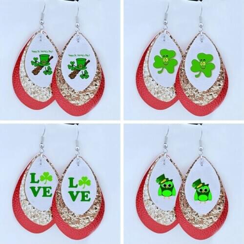 Happy St Patricks Day Leather Earrings Amscan Green Felt Irish Hat Shamrock