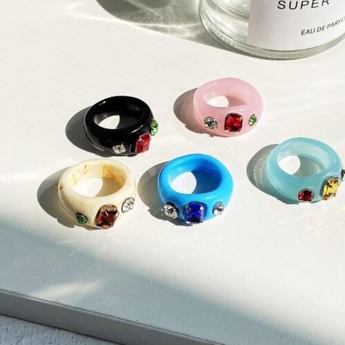 Colourful Rhinestone Acrylic Resin Rings Geometric Chic Irregular Rings for Women Girls Vintage Korean Party Jewelry Gifts