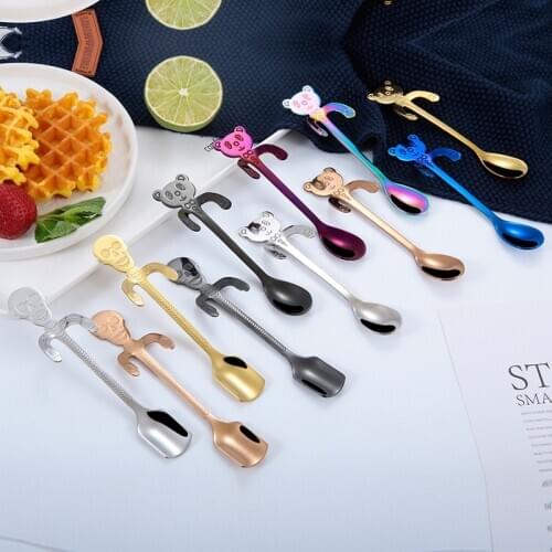 Creative Cartoon Stainless Steel Gold-plated Panda Coffee Spoon Korean Cute Hanging Stirring Spoon Short Handle Dessert Spoon