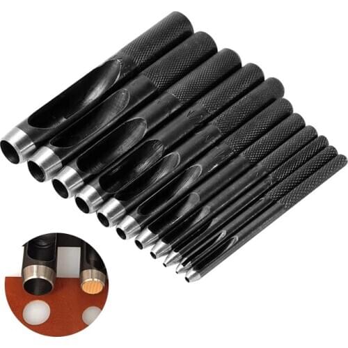 LMDZ 12Pcs Leather Hole Punch Hollow Hole Punch Leather Belt Punch Tool Round Steel Leather Craft Hole Punch Leather Cutter Tool