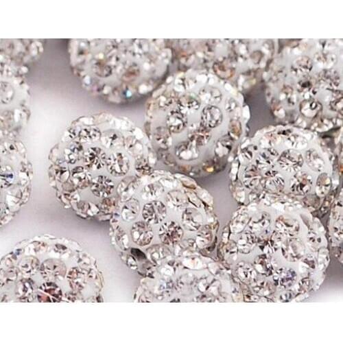 Best Crystal!DHL EMS Free DIY Cheap 10mm white Micro Pave Disco Ball crystal beads fit necklace bracelet
