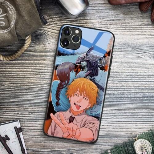 Makima and Denji Chainsaw Man Anime Soft TPU Glass Phone Case for IPhone SE 6s 7 8 Plus X Xr Xs 11 12 Mini Pro Max Samsung