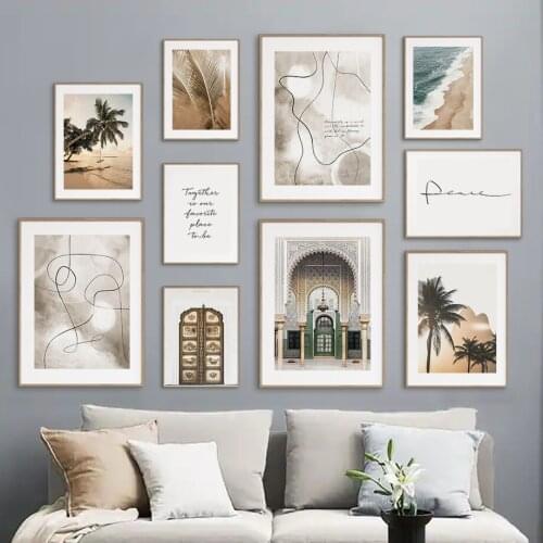 Morocco Door Palm Tree Beach Line Girl Wall Art Canvas Painting Nordic Posters And Prints Wall Pictures For Living Room Decor