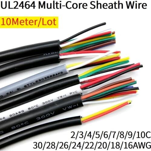 1M 22AWG Sheathed Wire Cable Channel Audio Line 2 3 4 5 6 7 8 9 10 Cores Insulated Soft Copper Cable Signal Control Wire UL2464