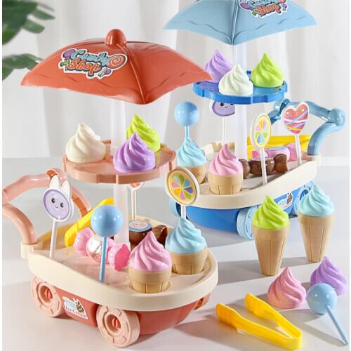 28pcs Miniature Baby Candy Cart Girls Pretend Play Toys Ice Cream Safe Plastic Doll Food Role Play Childrens Educational Toys
