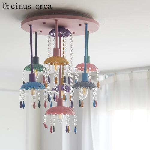 Cartoon color candy crystal pendant lamp Girl Bedroom Princess bedroom childrens room lamp American LED crystal chandelier