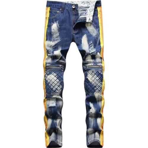 Good Quality Men Skinny Jeans New Fashion Slim Fit Stretch Denim Jeans for Man High Street Style Pleated Casual Jeans Pants