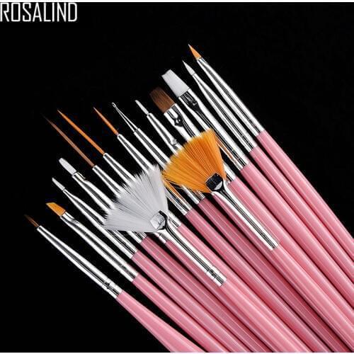 ROSALIND 15PCS/Set Gel Polish Brushes Pink Tools Gel Painting Pen Nail Tools Nail Brush Dotting Painting Drawing Pen Nail Art