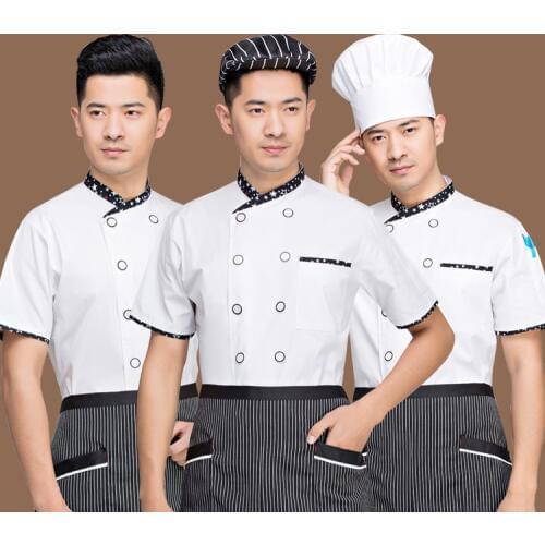 2017 New style high quanlity Chefs Short-sleeved Summer Wear white Work Clothes Men Overalls Hotel Kitchen Chef Uniform