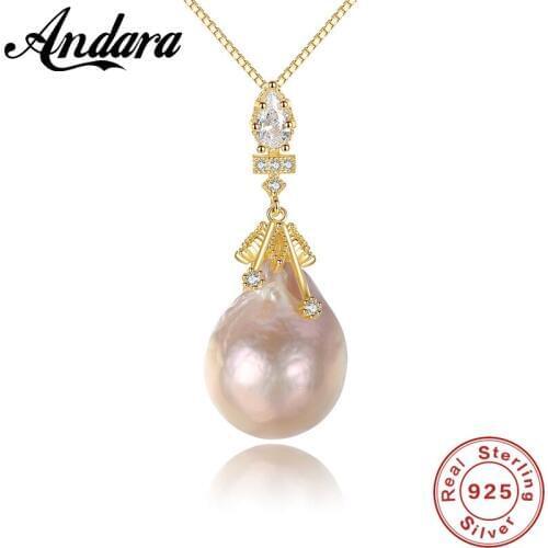Brand New 925 Sterling Silver Baroque Big Multicolor Natural FreshWater Pearl Pendant Necklace for Women Gift