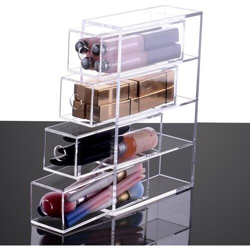 New Clear Acrylic Makeup Storage Box Lipstick Holder Makeup Brushes Case Desktop Makeup Drawer Organizer Jewelry Cosmetic Box