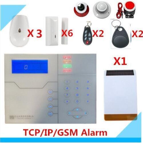 DIY French voice TCP/IP GSM Alarm System RFID tag Home Alarm System with Outdoor Solar Strobe flash Siren Security Alarm system