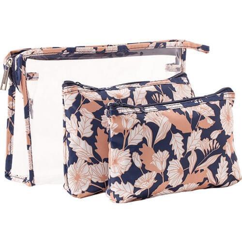 Transparent PVC Portable Waterproof And Dustproof Travel Three-Piece Cosmetic Bag Printed Clear Compact Toiletry Bag For Women