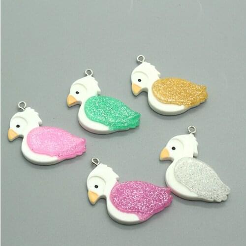 10pcs Shiny Cute Colorful Parrot Resin Earring Charms Kawaii Animal Keychain Necklace Pendants Decoration DIY Charm Jewelry Make