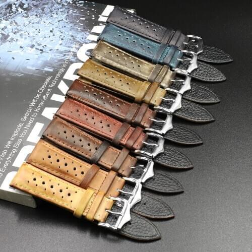 Vintage Leather Strap Watch Band 20mm 22mm 24mm Porous Breathable Handmade Stitching Watchstrap for Each Watch Accessories