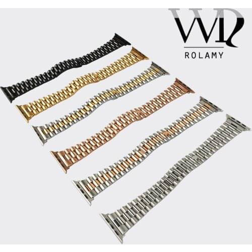 Rolamy 38 40 42 44mm Solid Stainless Steel Replacement Wrist Bracelet Oyster Watch Band With Adapter For Iwatch Apple Watch