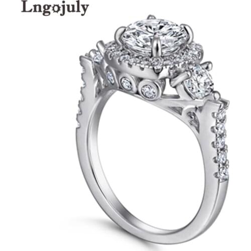 Luxury Bride Wedding Ring Pure 100% 925 Sterling Silver Zirconia Rhinestone Rings For Women Girl Party Silver 925 Jewelry Gifts