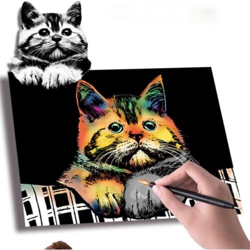 Animal Scrape Painting Dazzle Animal Scrape Art Crafts Paper Puzzle Handcraft Creative DIY Magic Painting Kids Gift Drawing Toys