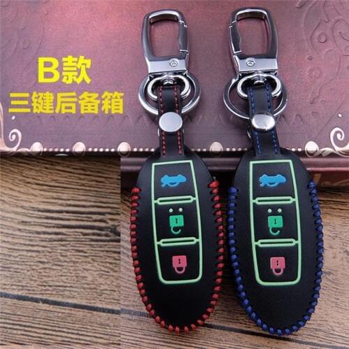 Luminous Genuine Leather car key fob cover case For for Nissan qashqai skyline Juke Alissa x-trail keyless 3 button Remote key