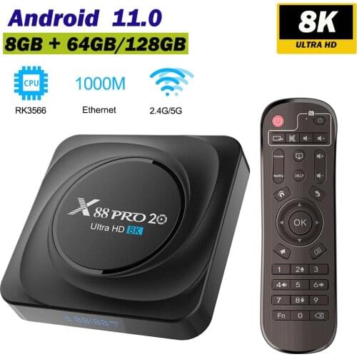 Smart TV Box X88 PRO 20 Android TV BOX 8K Android 11.0 RK3566 8GB 128GB Google Play Youtube 2.4G/5G wifi Set Top Box