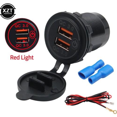 QC 3.0 Touch Switch Waterproof Universal Motorcycle Car Truck Boat 36W Dual USB Charger Socket For Phone Tablet Camera GPS DVR