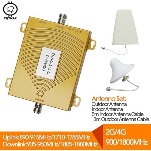 ZQTMAX GSM DCS Signal Booster 2g 4g Mobile Signal Amplifier LTE Cellular Repeater 900 1800 Dual Band with antenna accessories