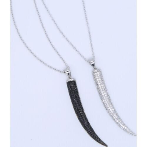 Vintage Crescent Moon black Gold Color Chain 925 silver Necklaces For Women Ethnic Ox Horn Two Layers Charm Necklaces Jewelry