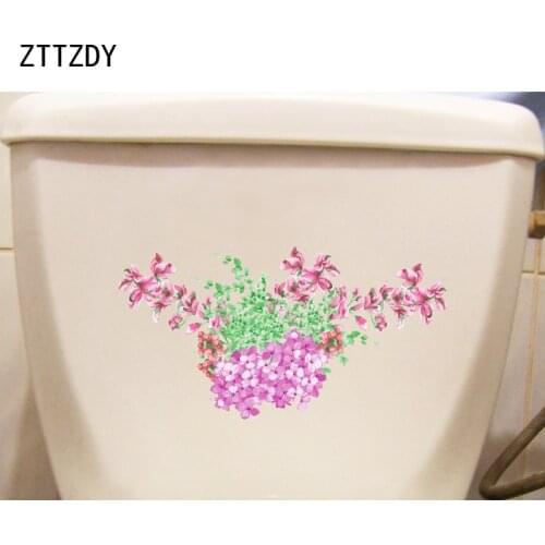 ZTTZDY 23.8*12.7CM Hand Drawn Flower Pattern WC Toilet Sticker Decor Rooms Wall Decals T2-0313