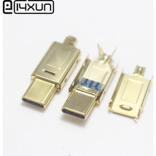 1/2/5Set Gold USB 5A Type-C Larger Current Type C Plug Double-sided plug for DIY Super Charging Connector for OD 3.0mm2 Cable