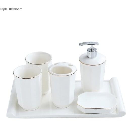 Ceramics bathroom five-piece wash suit bathroom kits simple bathroom brushing cup mug cup set Lotion bottle