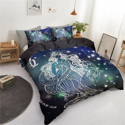 12 Constellations Printing Black Luxury Bedding Set Soft Duvet Cover With Pillowcase Winter Comforter Bed Covers King Bedclthes