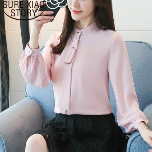 New Blusas Mujer De Moda Spring Stand Collar Office Blouse Women Chiffon Blouse Shirt Long Sleeve Women Shirts Blusas 1958 50