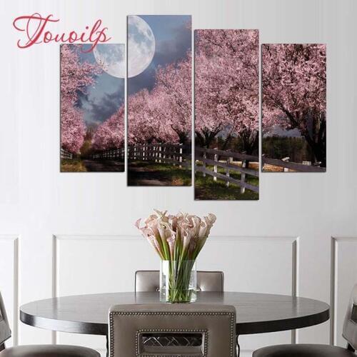 4pcs/set Peach blossom 5d Diamond Painting Cross Stitch Pattern Diamond Embroidery Mosaic Full Drill Home Decor DIY Painting