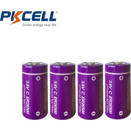 4Pcs/lot*PKCELL 3.6V ER26500 Lithium Battery 9000Mah C size High Energy Li-SOCl2 Battery