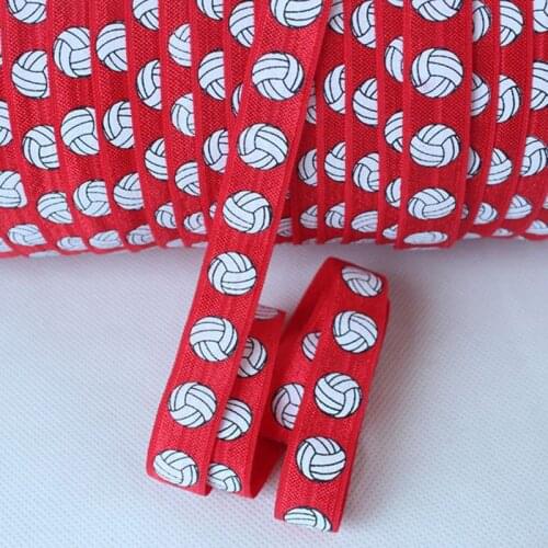 5/8 inch Volleyball Printed folding elastic, factory outlet headbands elastic, welcome DIY your own design, 100yards red foe