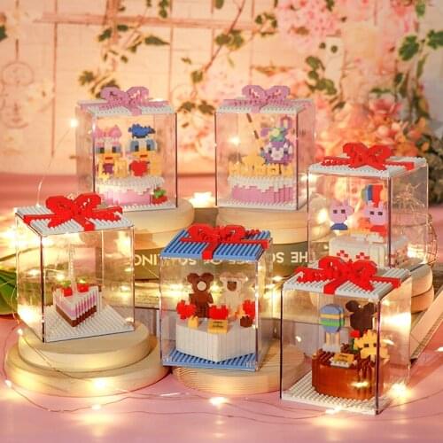 Birthday Gift Molds For Cake Bear Pig Animal Dog Bird Cat Hamburger Building Kits Diamond Blocks Kids Toys Child Bricks