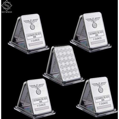 5PCS Deutsche Eagle Rare 1 Ounce Silver Bar 999 German Cross Bar Clear Acrylic Capsule
